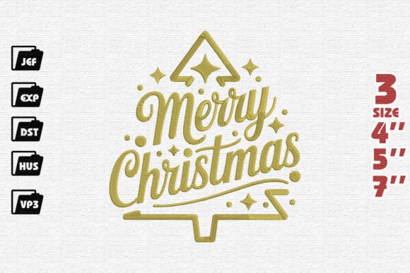 Golden Merry Christmas Typography Tree